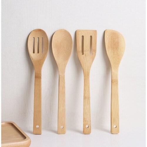 4Pcs/set Bamboo Wood Cooking Turners Utensil Set Spoon Shovel Spatula Kitchen Tools for Home Picnic