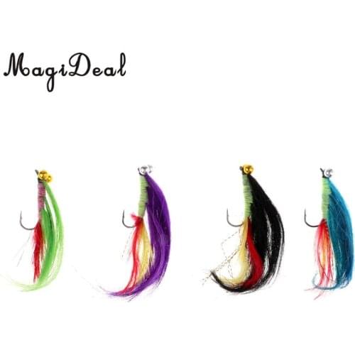 4pcs Dry Fly Lure Single Hook Various Colors Long Tail Fish Feather Hook Trout Fishing Dry Flies for Fishing Tools Supplies