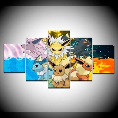 5 panel HD print oil painting cartoon Pokemon poster canvas art home decor wall art pictures for living room decor artwork