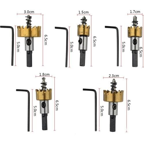 5 Pcs Carbide Tip HSS Drill Bit Saw Set Metal Wood Drilling Hole Cut Tool for Installing Locks 16/18.5/20/25/30mm Alloy Drill