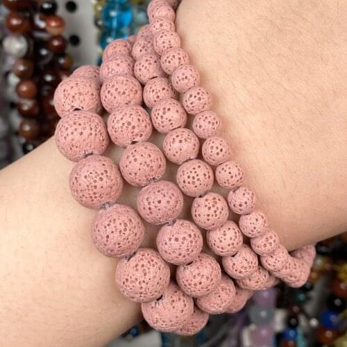 6-12mm Dull Polish Natural Pink Volcanic Rock Lava Stone Loose Spacer Matte Beads For Jewelry Making Diy Accessories 15