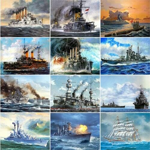 LZAIQIZG 5D Full Drill Diamond Painting Boat War DIY Diamond Embroidery Ship Mosaic Rhinestone Cross Stitch Scenery Home Decor