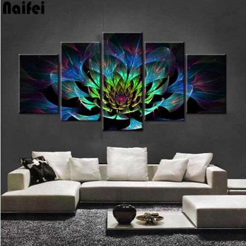 5-piece Full Diamond Embroidery Flower Diy Full square round Diamond Painting Mosaic Cross stitch wall art pictures home decor