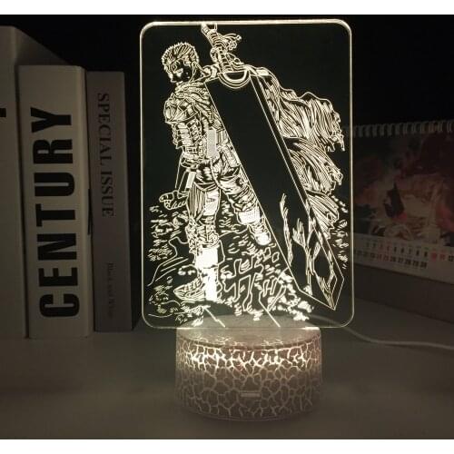 Berserk Guts Anime Figure 3D LED White Base Light for Bedroom Decorative Night Light Kids Birthday Gift Room Manga Table Lamp