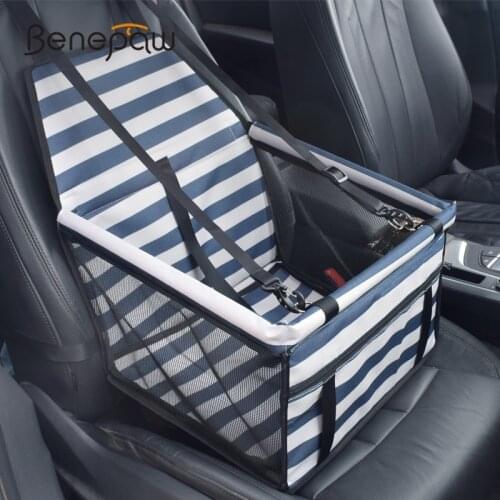 Benepaw Fashion Striped Dog Car Seat Waterproof Foldable Front Pocket Safety Leash Booster Seat For Small Dogs Puppy Travel