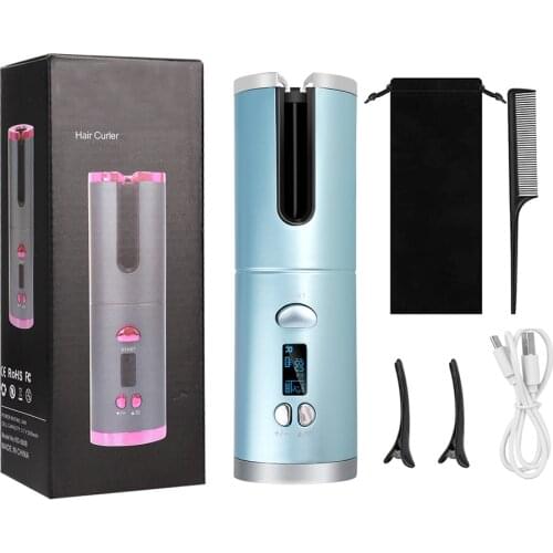Cordless Automatic Hair Curler Rechargeable Rotating Curling Iron LED Display Temperature Adjustable Hair Rollers Styling Tools