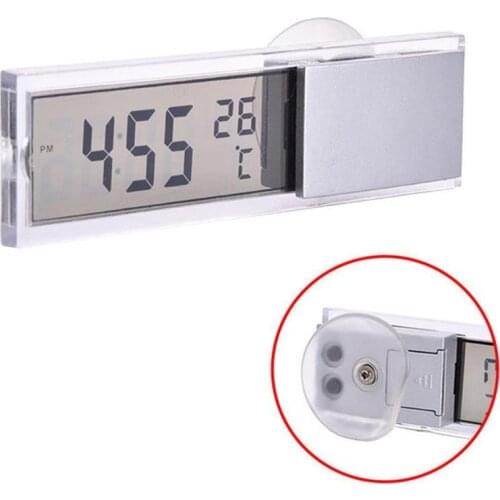 Car Time Clock Thermometer Vehicle LCD Display Electronic Clock Watch Thermometer & Suction Cup For Truck Trailer RV 9.2X2.8cm