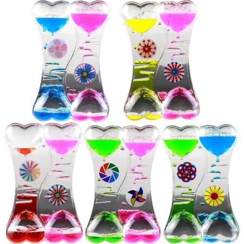 Hot Sale Kid Toys Double Heart Floating Liquid Motion Bubble Drip Oil Hourglass Timer Clock Kids Gifts Visual Movement Hourglass