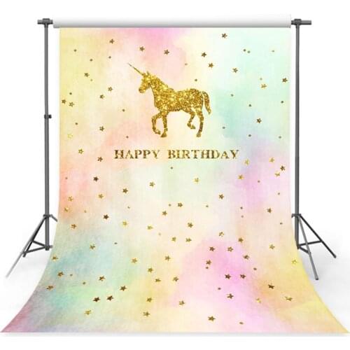 Wathercolor paint photography background backdrop 5x7ft golden unicorn birthday for kids twinkle twinkle little stars backdrops