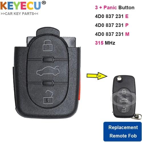 KEYECU Remote Control Car Key Transmitter for Audi A4 A6 A8 S4 S6 S8 TT RS6, Fob 3+1/ 4 Buttons - 315MHz - 4D0 837 231 E/ P/ M