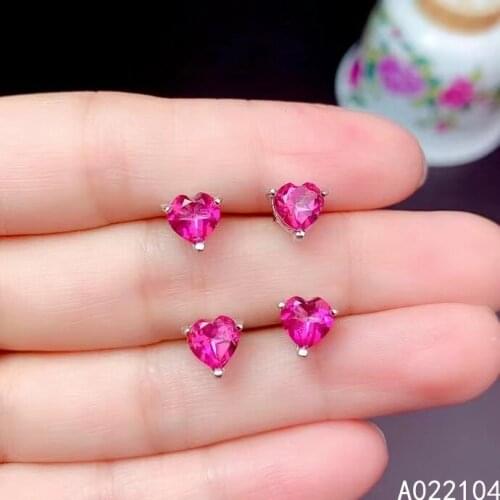 KJJEAXCMY fine jewelry 925 sterling silver inlaid natural pink topaz women lovely exquisite heart gem ear studs earrings support