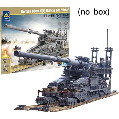 KAZI 10005 3846Pcs German 80cm K[E] Railway Gun "Dora" Building Blocks Bricks 6 soldiers Military Series Toys For Children