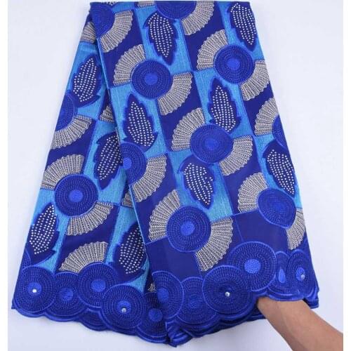 Royal Blue African Cotton Swiss Lace Fabric High Quality Swiss Voile Lace In Switzerland African Lace Fabric With Stones S1683