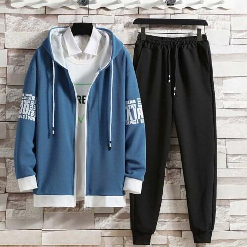 Spring Autumn Mens Sets Korean Style Long sleeve Hoodies Coat+ Elastic Waist jogger Casual Pants Fashion Sets Men Clothing Sets