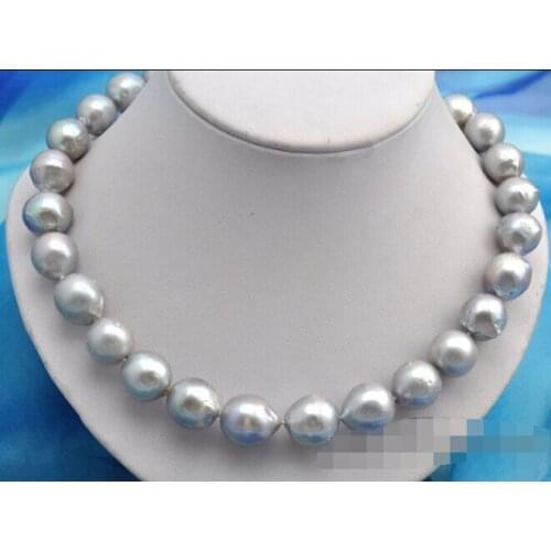 Beautiful 18" 16mm round gray reborn keshi pearl necklace