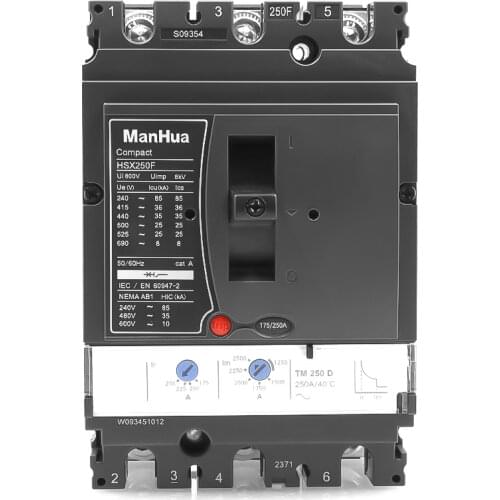 Manhua CB CE Certificated Breaking Capacity Adjustable 250A 3P MSX-250N Moulded Case Circuit Breaker
