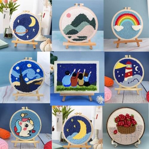 Cute Punch Needle Starter Kits Beginners Soft Yarn Punch Needle Embroidery Kit Easy Embroidery Needlework Wool Home Decor