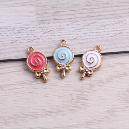 SWEET BELL 8pcs 9*18mm Alloy Metal Three Color Drop Oil Lollipop Bow Charms Pendant For DIY Bracelet Necklace Jewelry Making