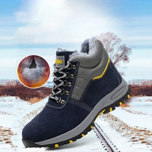 Mens Safety Work Shoes Non Slip Winter Steel Toe Working Men Boots Warm Velvet Protective Anti Smashing Puncture Proof Shoes