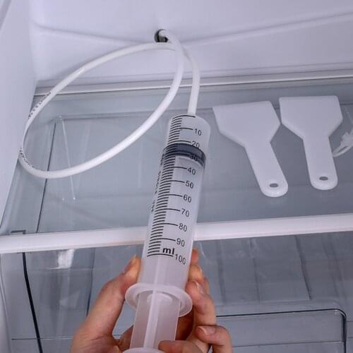 Fridge Cleaner Refrigerator Drain Hole Clog Remover Set with Water Injector Dredge Pipe Ice Shovel Plug Rod Brush Outlet Cleaner