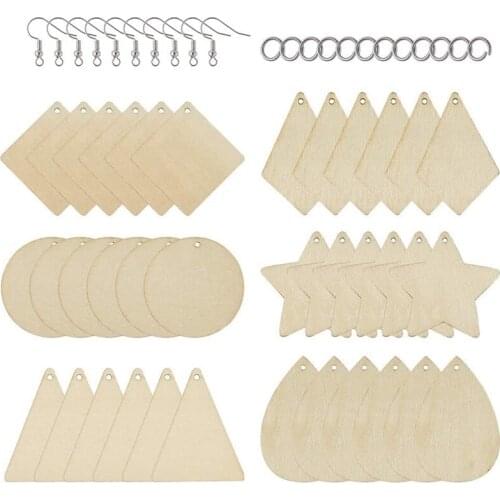 Unfinished Wooden Earring Pendant 6 Styles Blank Cutout Wood Dangle Earrings Kit for DIY Craft Jewelry Making