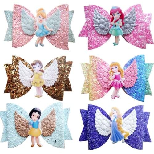 New Disney Hairpin Frozen Princess Anna Elsa Sequin Bow Wings Temperament Hairpin Frozen Cartoon Cute Girls Hair Accessories