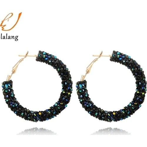 Brand New Design Fashion Charm Austrian Crystal Hoop Earrings Geometric Round Shiny Rhinestone Big Earring Jewelry Women Trendy