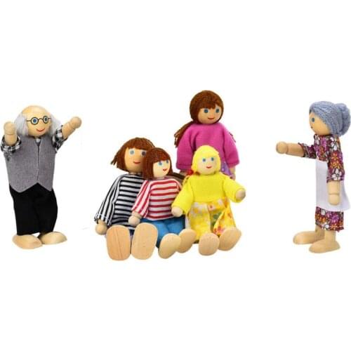 New Montessori Kawaii Dolls Cartoon Wooden House Family People Children Pretend Play Eye-Hand Coordination Interesting Toys Gift