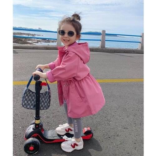 2021 Autumn New Arrival Children Japanese Korean Style Baby Girls Long Coat Solid Color Leisure Girl Windbreaker