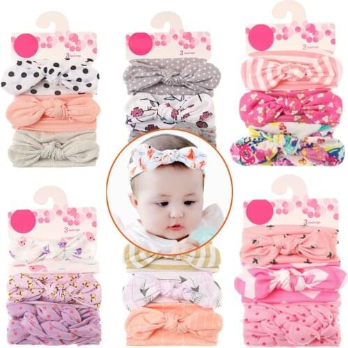 3Pcs/Set Dot Flower Striped Print Baby Headband For Boy Girl Newborn Photography Props Ealstic Twist Knot Nylon Hair Bands