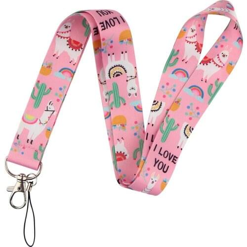 Pink Cute Alpaca Mobile Phone Straps Lanyard For Keys ID Badge Holder Necklace Keyrings Webbing Accessories DIY Hang Rope Gift