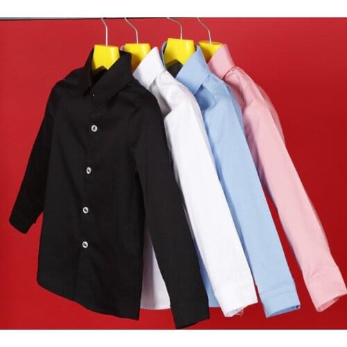 White Shirts For Boys Formal 100%Cotton Kids Long Sleeve Weddding Shirts For Children 80-150 CM Wear LM053
