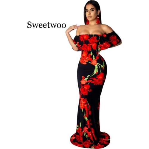 Sexy Suudress Floral Print Strapless Holiday Long Dress Women Casual Off Shoulder Backless Evening Party Dresses Beach Vestidos