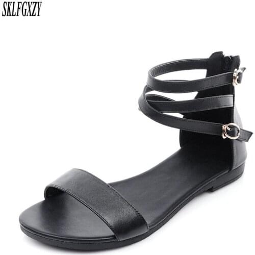 SKLFGXZY New arrival summer ladies beach leather sandals 100% genuine coat-leather comfortable women shoes sandals sizes 32-46
