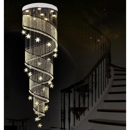 LED Modern Minimalist Duplex Staircase Pendant Lamps Villa Rotating Stairwell K9 Crystal Long Pendant Light For Living Room Dini