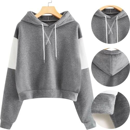 Spring Autumn Sweater Women Patchwork Sweatshirt Long Sleeve Pocket Pullover Hoodie Tunic Jumper Short Sleeve Sueters De Mujer
