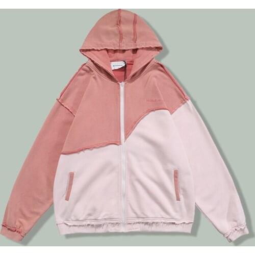 Hip Hop Cotton Patchwork Hoodie Sweatshirts Men Harajuku Dilapidated Color Contrast Hooded Pullover Autumn Couple Unisex Hoodies