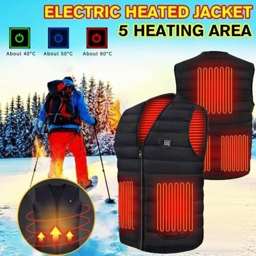 5 Zones Men Women Smart Winter Heated Vest USB Charging Electric Zipper Heating Jacket Outdoor Thermal Warm Waistcoat