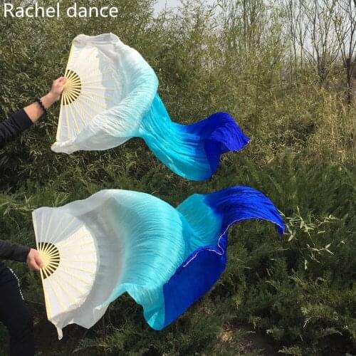 New Arrival Vertical Dyed Color 100% Real Silk Belly Dancing Fan Veils Fashion 3 colors Dyed Belly Dance Silk Veil Fans A Pair