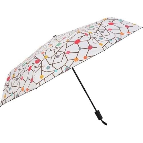 Vinyl Sunscreen Three-Fold Umbrella Sun Umbrella Fresh Small Tree Pattern Umbrella Folding Umbrella For Women Men