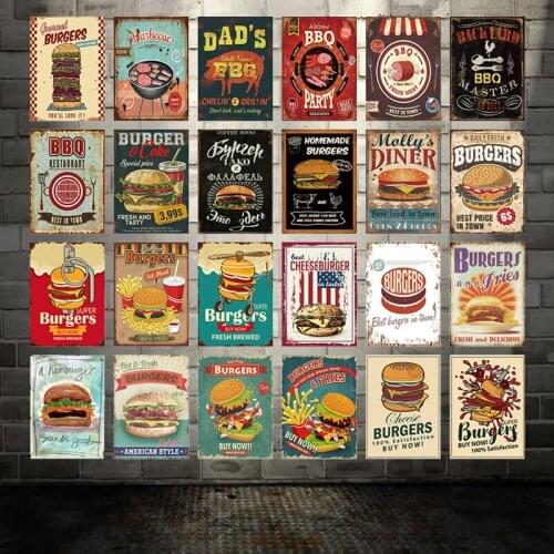 [ WellCraft ] Food Fresh Burgers Fries BBQ Metal Signs Posters Vintage Wall Plaque Custom Man Cave Pub Kitchen Decor WX-21