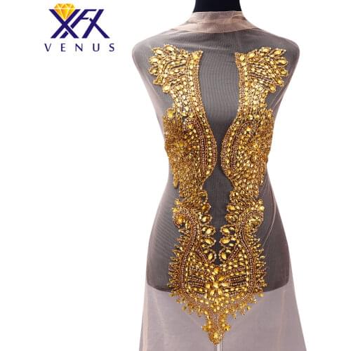XFX VENUS 1 Piece Handmade Wedding Dress Evening Gown Rhinestone Crystal Patches Beads Trimming Beaded Applique for Party