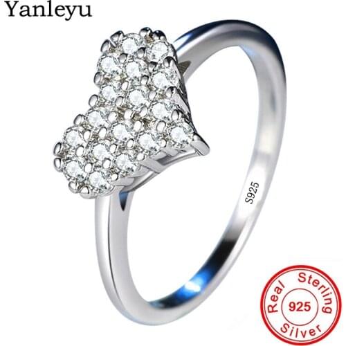 Yanleyu Romantic Heart Engagement Ring Genuine 925 Sterling Silver Ring Micro CZ Zircon Wedding Jewelry Girl Friend Gift PR315