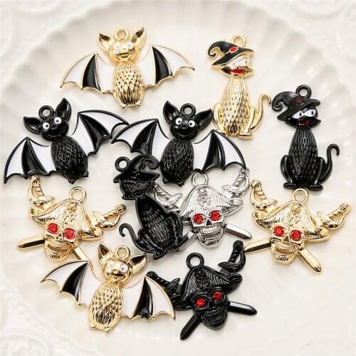 YEYULIN 10pcs/lot Black Gold Bat Charms Pendant Handmade DIY Craft Necklace For Jewelry Making Accessories