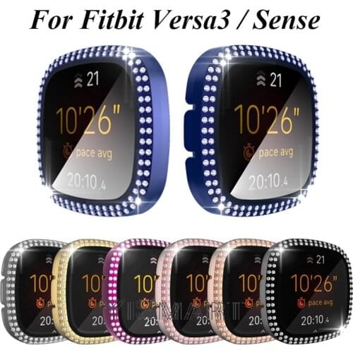 Tempered Glass + Case for Fitbit Versa 3 / Sense Diamond Mosaic Full Screen Protector Smart Wacth Cover
