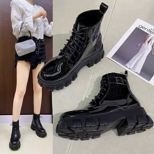 2021 new womens ankle boots flat heels womens lace-up boots winter fashion trend platform ankle boots Botas Mujer