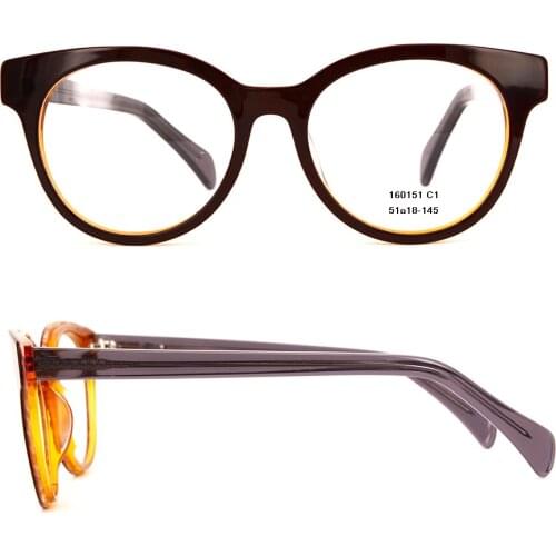 Womens Fashion Acetate Optical Frame Black Round Big Eyeglasses with case in top quality Discount Lamination Tortoise Eyewear