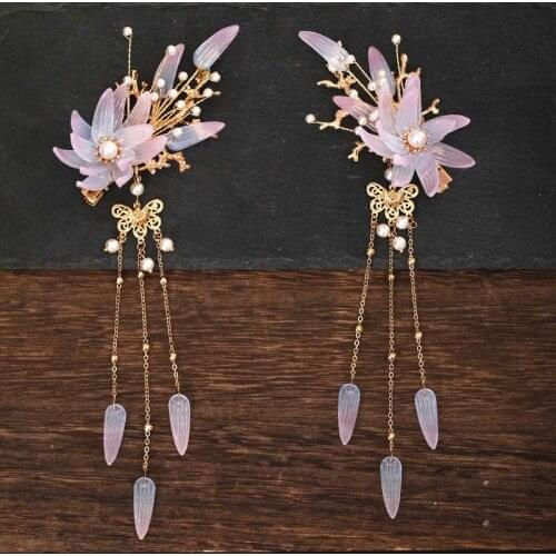 Vintage Chinese Style Hair Jewelry Handmade Tassel Flower Step Shake Women Hair Clip Girl Hairpin Bride Wedding Headdress VL