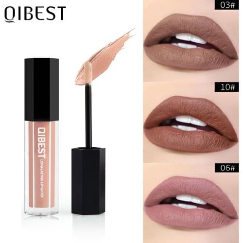 QIBEST Matte Waterproof Lipstick Liquid Lip Glaze Professional Cosmetics Lip Tint Pigment Long Lasting Lipstick Makeup Lip Gloss