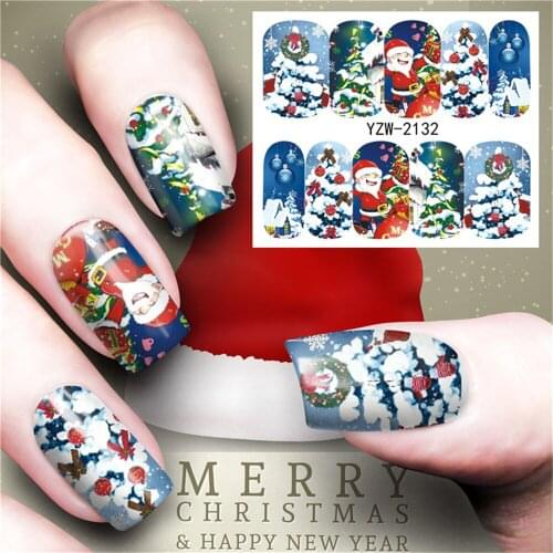 1 Pcs Merry Christmas Tree Nail Sticker Water Decals Nail Glitter Flower Cat Butterfly Transfer Nail Art Decoration 2018 Hot
